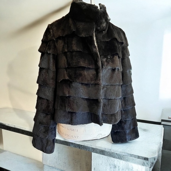 Vintage Blue Duck black rabbit fur ruffle coat Size women’s L - Picture 3 of 12